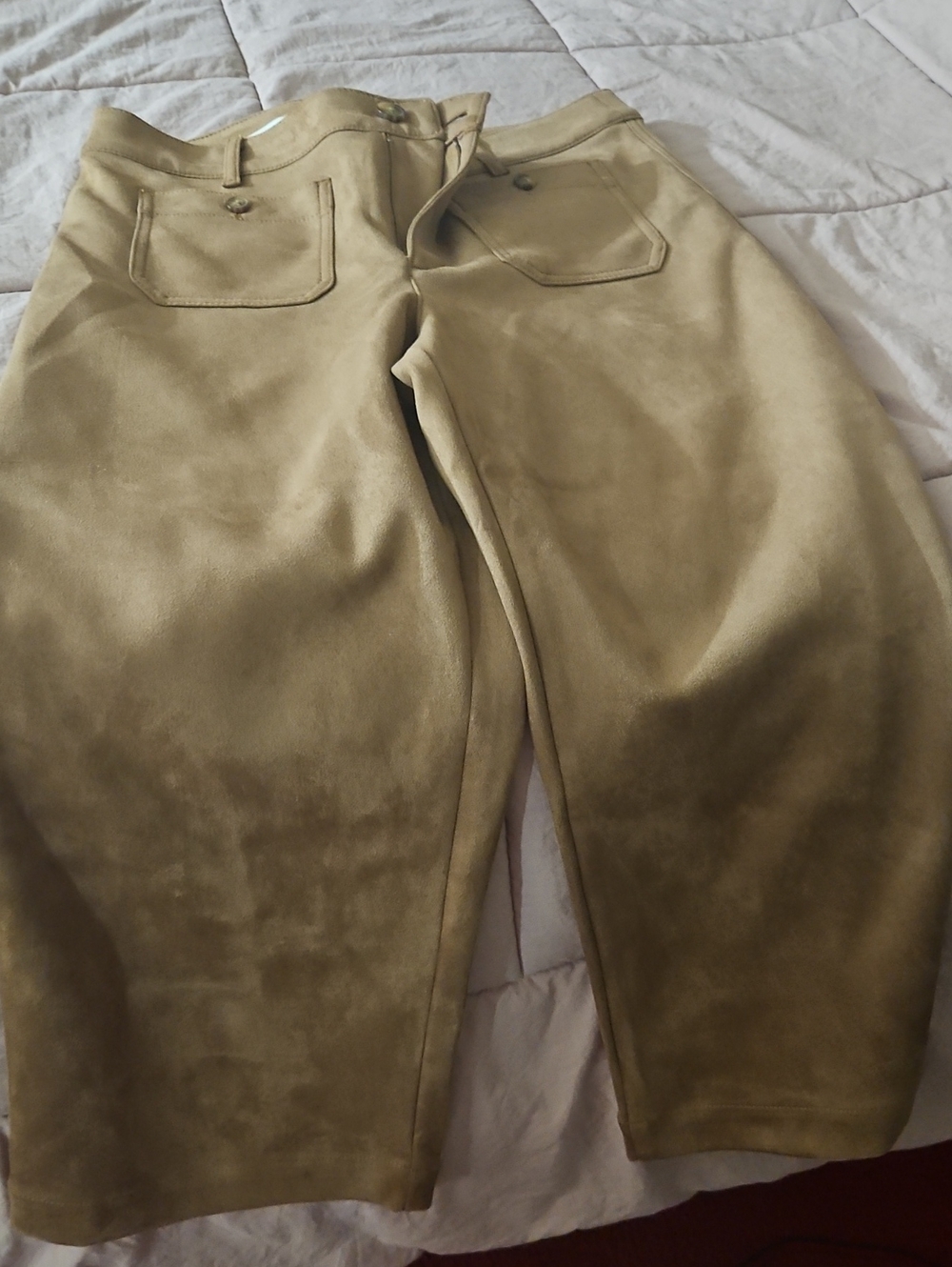 LOFT Tan Wide-Leg Suede-Look Pants